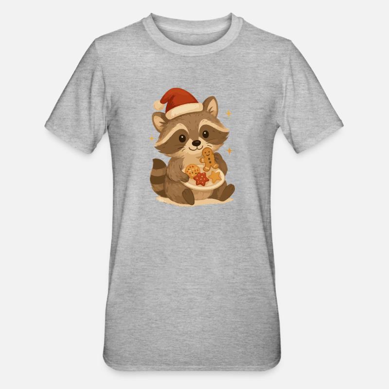 Weihnachts Waschbär mit Plätzchen - Unisex Polycotton T-Shirt - Grau meliert