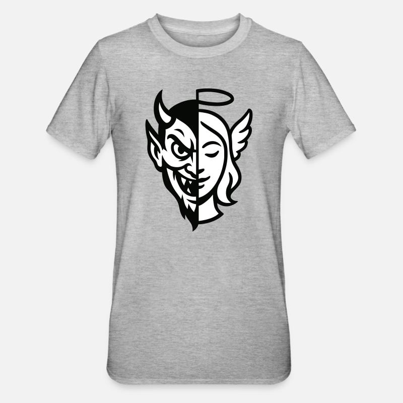 Split Face Dämon Engel - Unisex Polycotton T-Shirt - Grau meliert