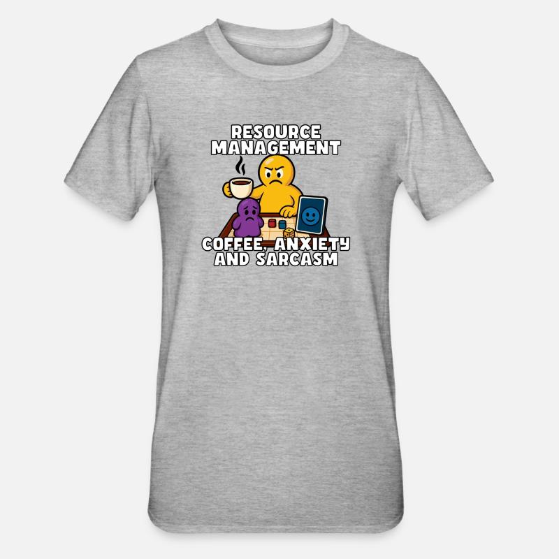 Gestion des ressources : café et anxiété - T-shirt polycoton Unisexe - gris chiné