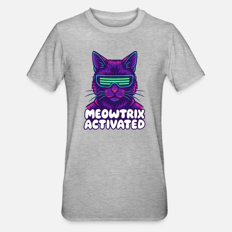 Meowtrix Chat néon activé - T-shirt polycoton Unisexe - gris chiné