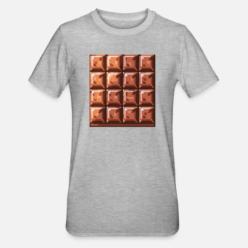 Pixel Chocolate Square Pattern - Unisex Polycotton T-Shirt - heather grey