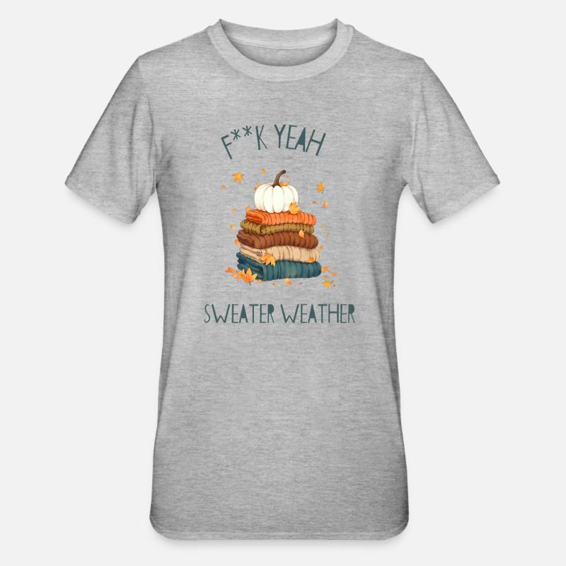 Herbstlicher Pulloverstapel - Unisex Polycotton T-Shirt - Grau meliert