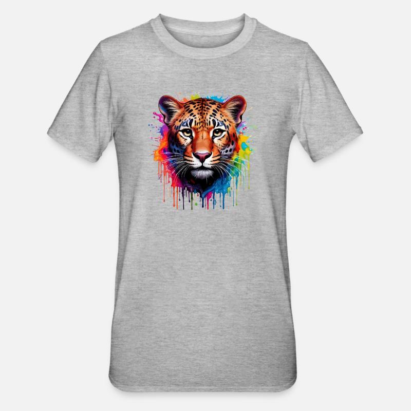 Leopard Farbexplosion Aquarell - Unisex Polycotton T-Shirt - Grau meliert