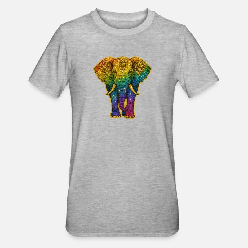 Rainbow elephant with gold pattern - Unisex Polycotton T-Shirt - heather grey