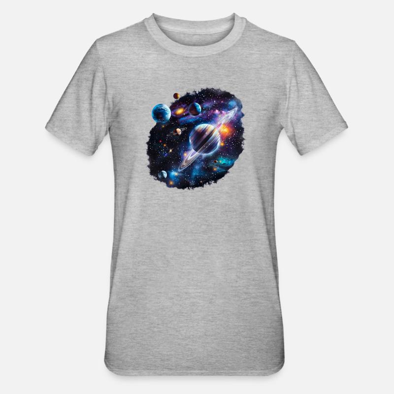 Galactic Planetary System Pattern - Unisex Polycotton T-Shirt - heather grey