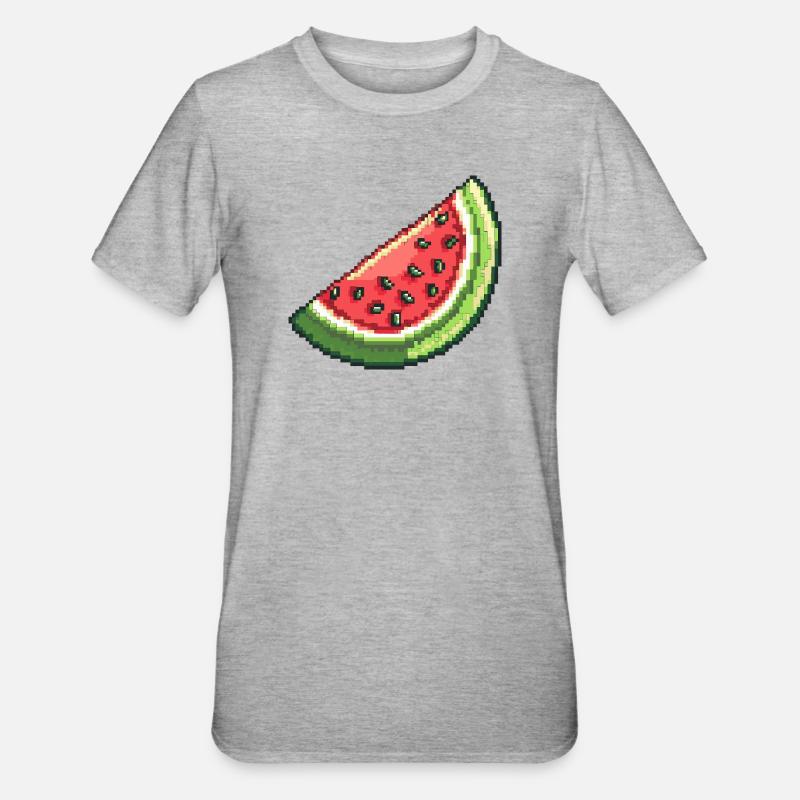 Tranche de pastèque pixel - T-shirt polycoton Unisexe - gris chiné