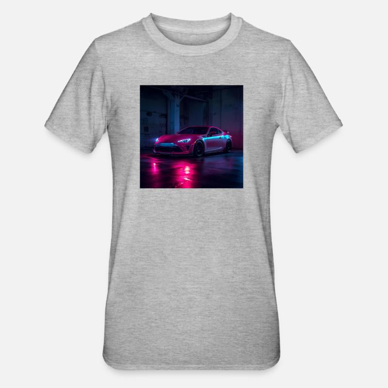 Neon Night Drift Auto - Unisex Polycotton T-Shirt - Grau meliert