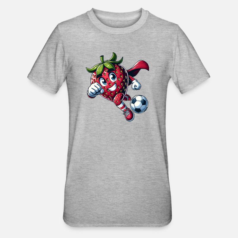 Fußball Erdbeere Superheld Kicker Comic - Unisex Polycotton T-Shirt - Grau meliert