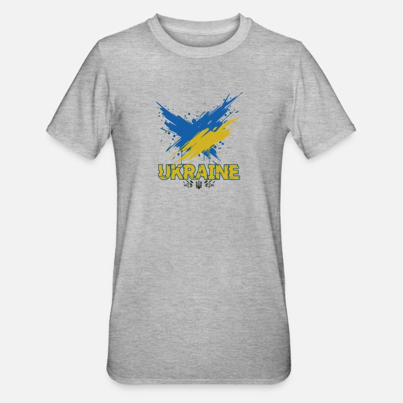 Drapeau de l’Ukraine Splash Art - T-shirt polycoton Unisexe - gris chiné