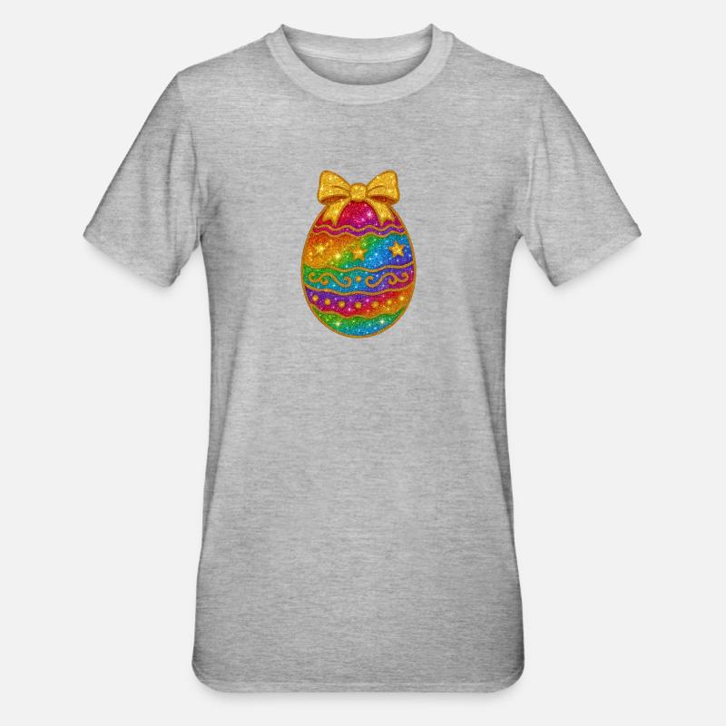 Rainbow Glitter Egg with Bow - Unisex Polycotton T-Shirt - heather grey