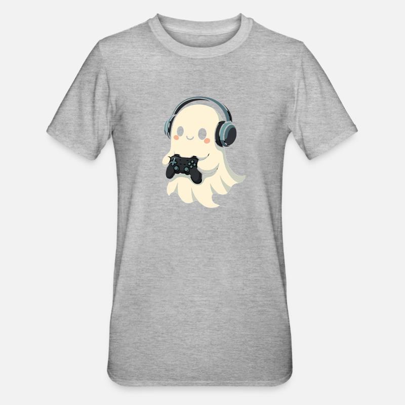 Ghost with Headphones Game Controller - Unisex Polycotton T-Shirt - heather grey