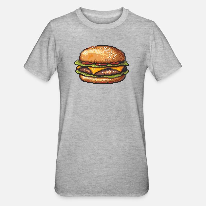 Hamburger 8 bits Pixel Art - T-shirt polycoton Unisexe - gris chiné