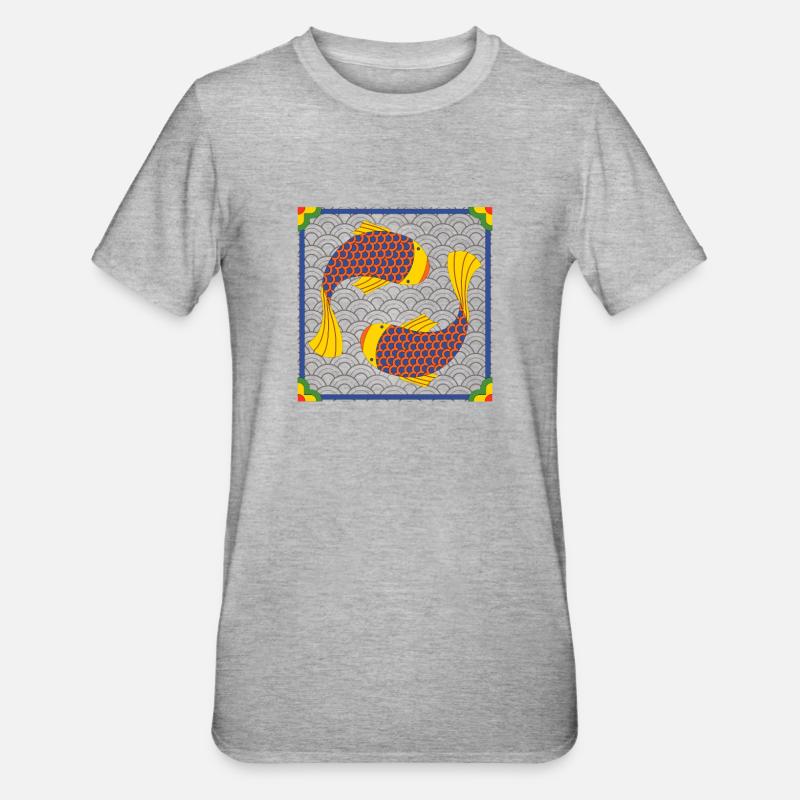 Korean Koi Fish Pattern - Unisex Polycotton T-Shirt - heather grey