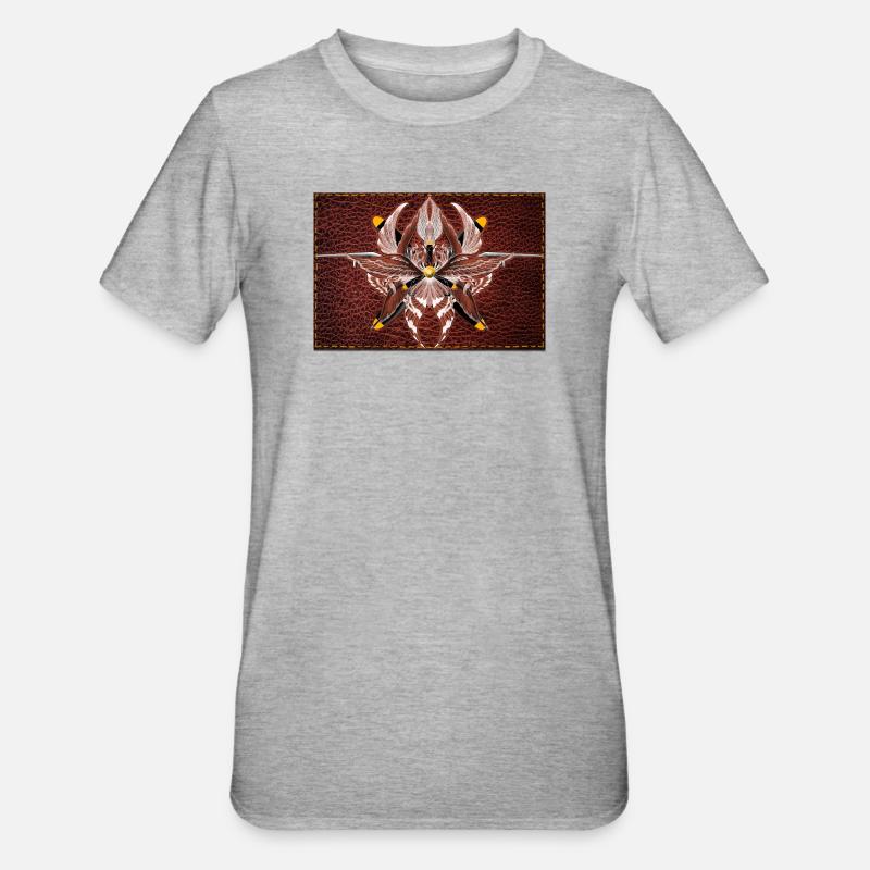 Mandala Firewing sur aspect cuir - T-shirt polycoton Unisexe - gris chiné