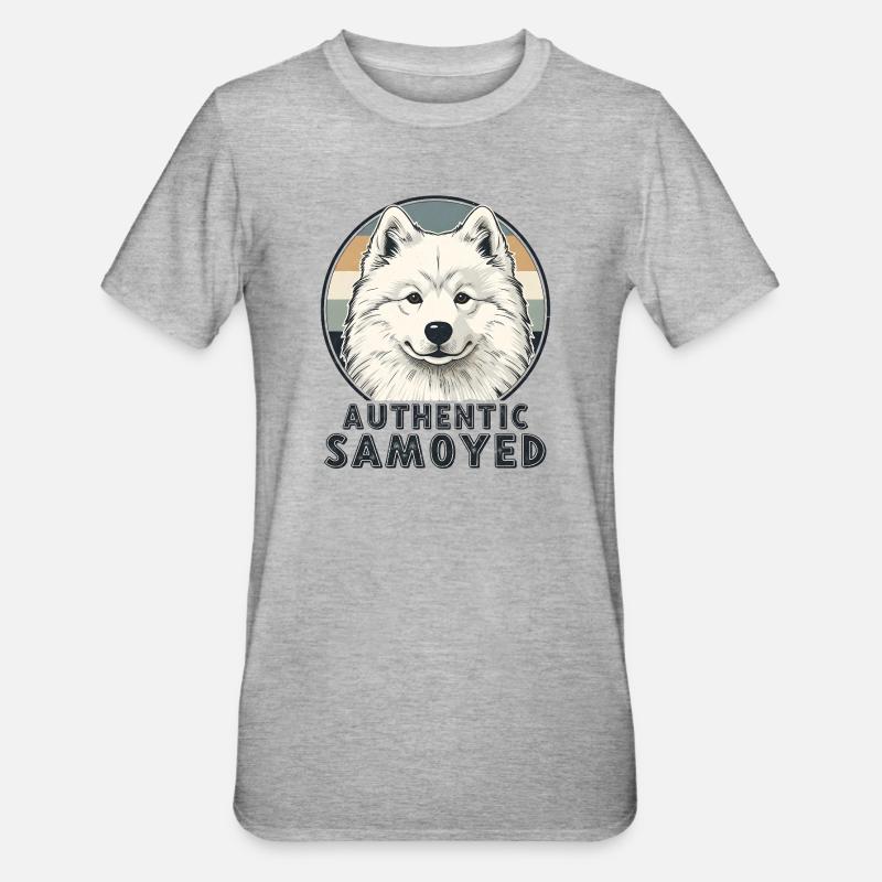 Authentic Samoyed Lächeln Retro Hund - Unisex Polycotton T-Shirt - Grau meliert
