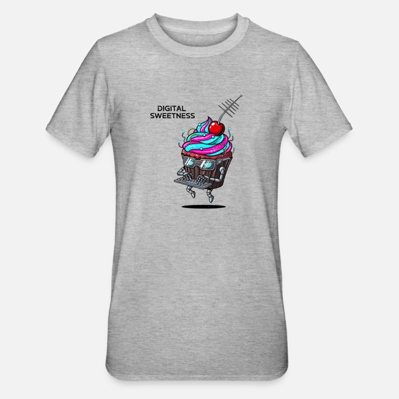 Cyber Cupcake avec robot à clavier - T-shirt polycoton Unisexe - gris chiné
