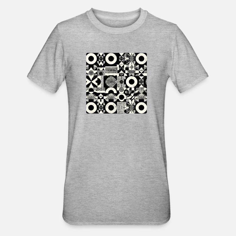 Abstract Black and White Pattern Geometry - Unisex Polycotton T-Shirt - heather grey