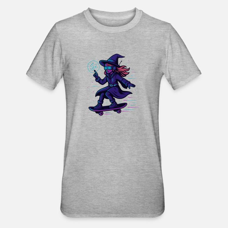 Neon witch sur le skateboard - T-shirt polycoton Unisexe - gris chiné