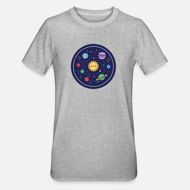Conception joyeuse du système solaire - T-shirt polycoton Unisexe - gris chiné