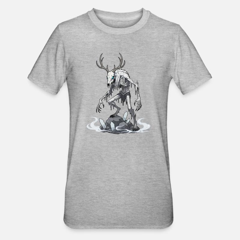 Wendigo Eisgeist Hirsch Skelett - Unisex Polycotton T-Shirt - Grau meliert