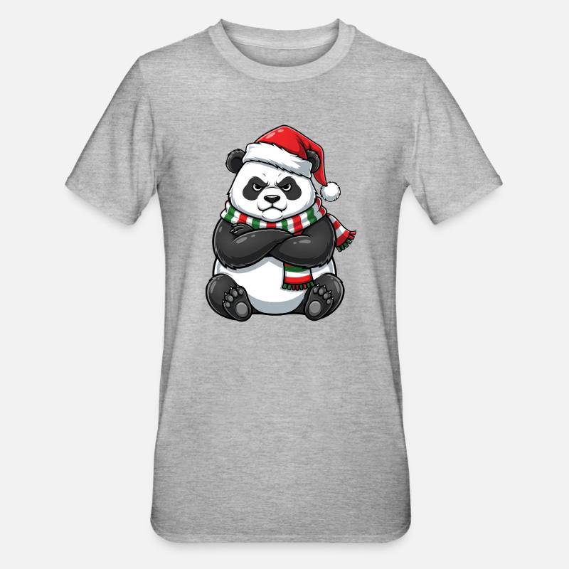 Grumpy Panda Santa Claus Hat - Unisex Polycotton T-Shirt - heather grey