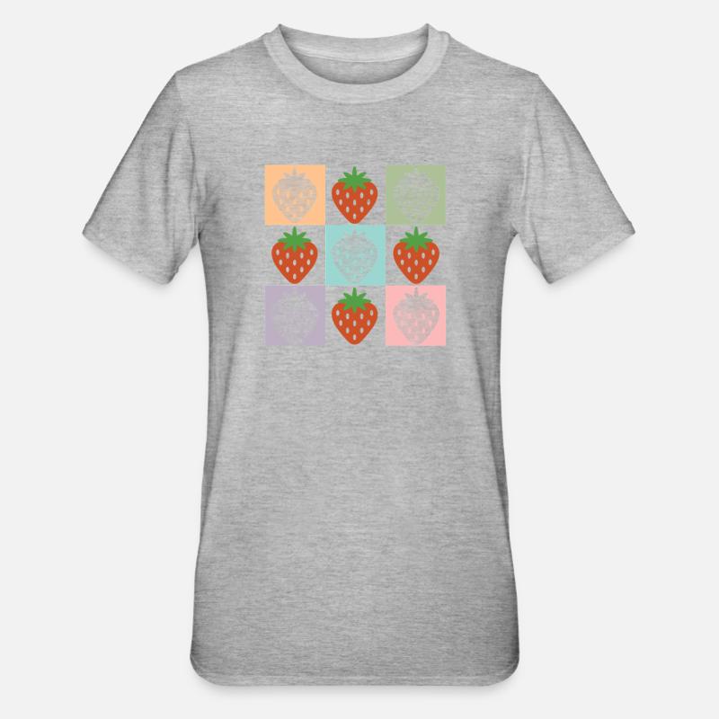 Pastellfarbenes Erdbeergitter Chekered Erdbeere - Unisex Polycotton T-Shirt - Grau meliert