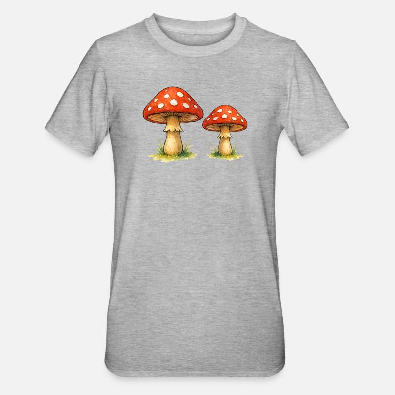 Red toadstools in the grass - Unisex Polycotton T-Shirt - heather grey