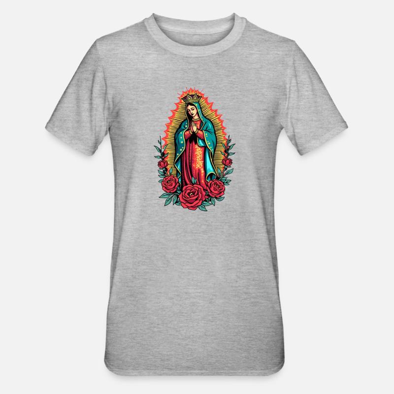 Virgen Guadalupe Rose Icon - Unisex Polycotton T-Shirt - heather grey