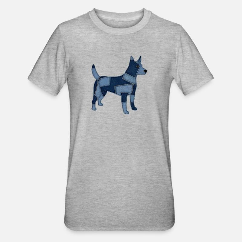 Chien en patchwork en denim - T-shirt polycoton Unisexe - gris chiné