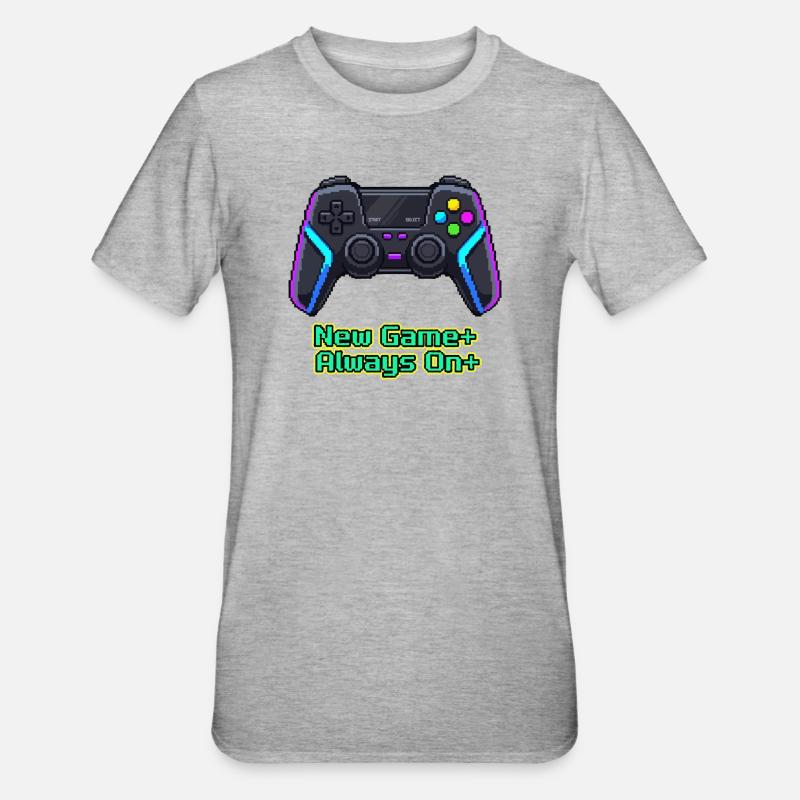 Neon Pixel Controller New Game Plus - Unisex Polycotton T-Shirt - heather grey