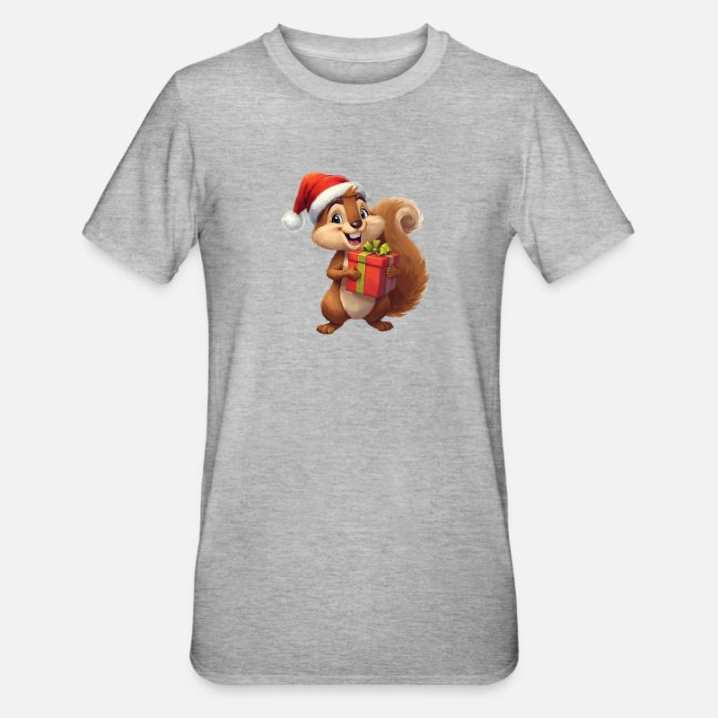 Christmas squirrel with gift - Unisex Polycotton T-Shirt - heather grey
