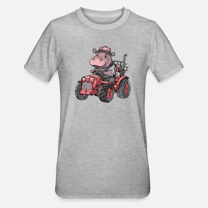 Nilpferd Traktor Farmer - Unisex Polycotton T-Shirt - Grau meliert