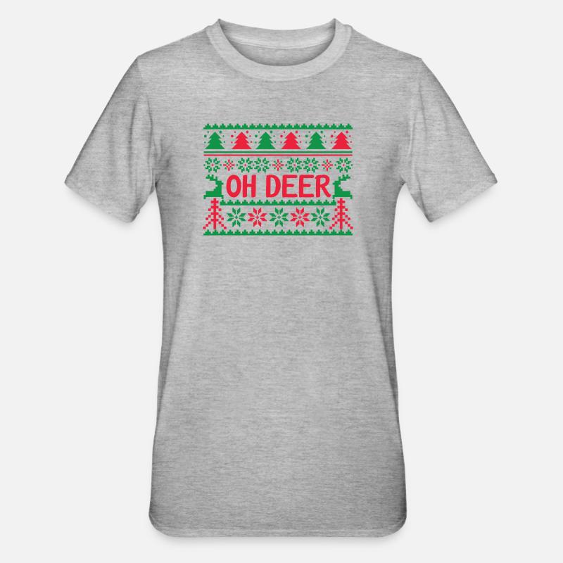Hässlicher Pullover - Oh Deer - Unisex Polycotton T-Shirt - Grau meliert