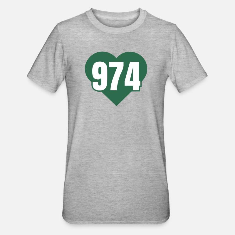 Coeur 974 Code Vert - T-shirt polycoton Unisexe - gris chiné