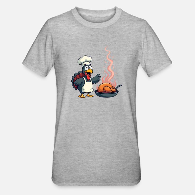 Cuisinier de dinde de Thanksgiving - T-shirt polycoton Unisexe - gris chiné