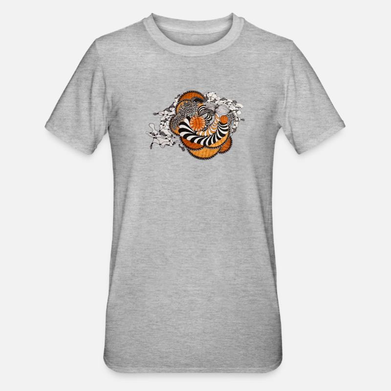 Orange Spiral Black and White Pattern - Unisex Polycotton T-Shirt - heather grey