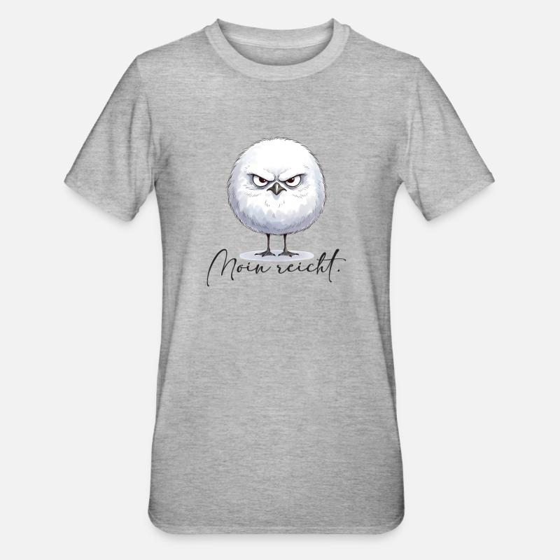 Moin reicht - grimmige runde Möwe - Unisex Polycotton T-Shirt - Grau meliert