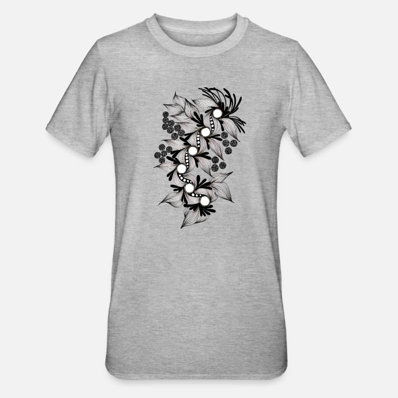 Spirale de fleurs noires et blanches - T-shirt polycoton Unisexe - gris chiné