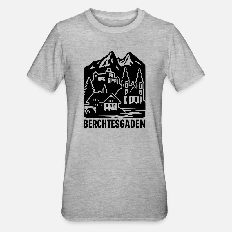Silhouette de Berchtesgaden Point de repère - T-shirt polycoton Unisexe - gris chiné