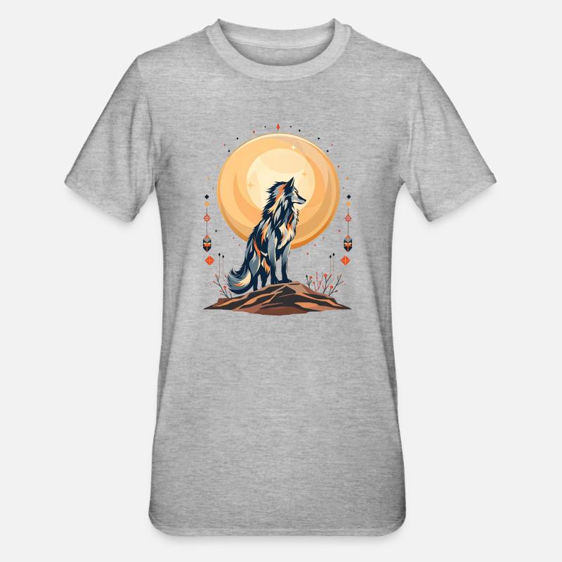 Boho Wolf - Unisex Polycotton T-Shirt - Grau meliert