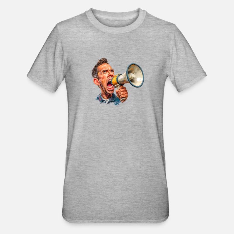 Megafon Ausbruch vom Schiri oder Marktschreier - Unisex Polycotton T-Shirt - Grau meliert