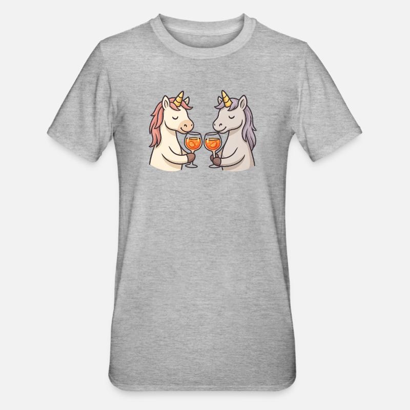 Zwei Einhörner stoßen an - Unisex Polycotton T-Shirt - Grau meliert