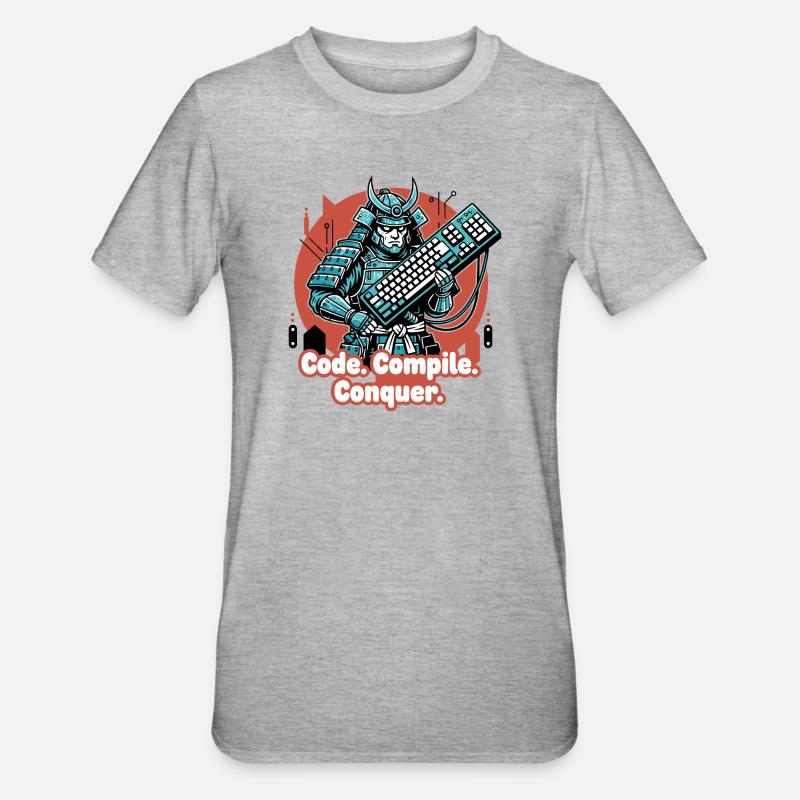 Code Battle Samurai with Keyboard - Unisex Polycotton T-Shirt - heather grey