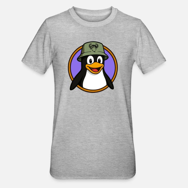 Tux Linux + GNU Hat - T-shirt polycoton Unisexe - gris chiné