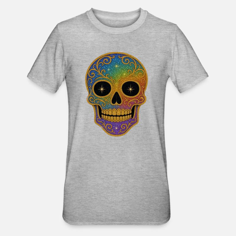 Conception de crâne arc-en-ciel - T-shirt polycoton Unisexe - gris chiné