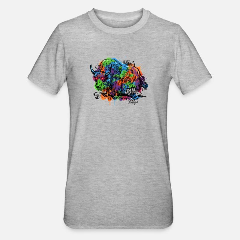 Regenbogenyak Graffiti Muster - Unisex Polycotton T-Shirt - Grau meliert