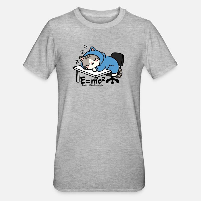 E = mc² - Sleeper Cat in Blue Pyjamas - Unisex Polycotton T-Shirt - heather grey