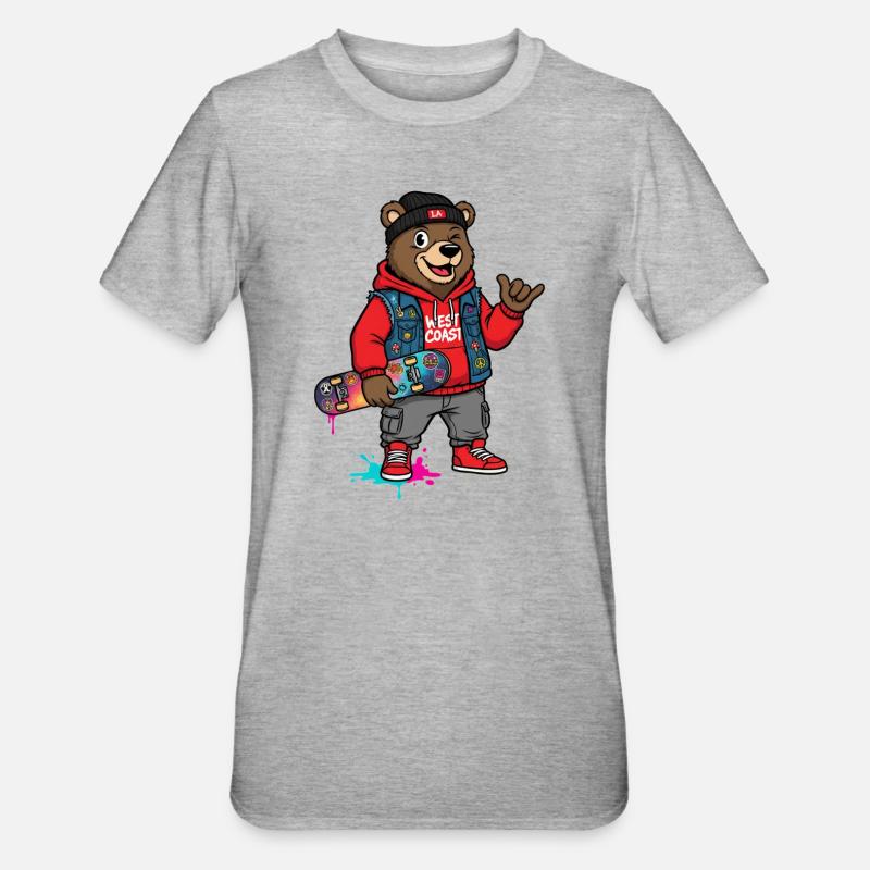Wave Bear Skateboard Graffiti Pullover Hoodie - Unisex Polycotton T-Shirt - heather grey
