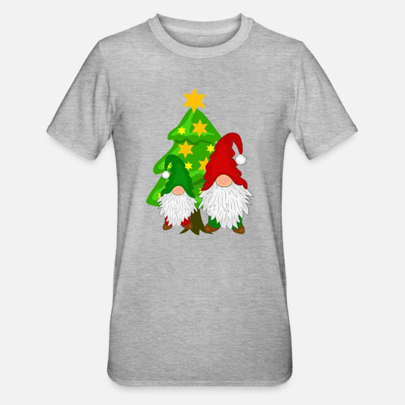 Gnome devant le sapin de Noël - T-shirt polycoton Unisexe - gris chiné