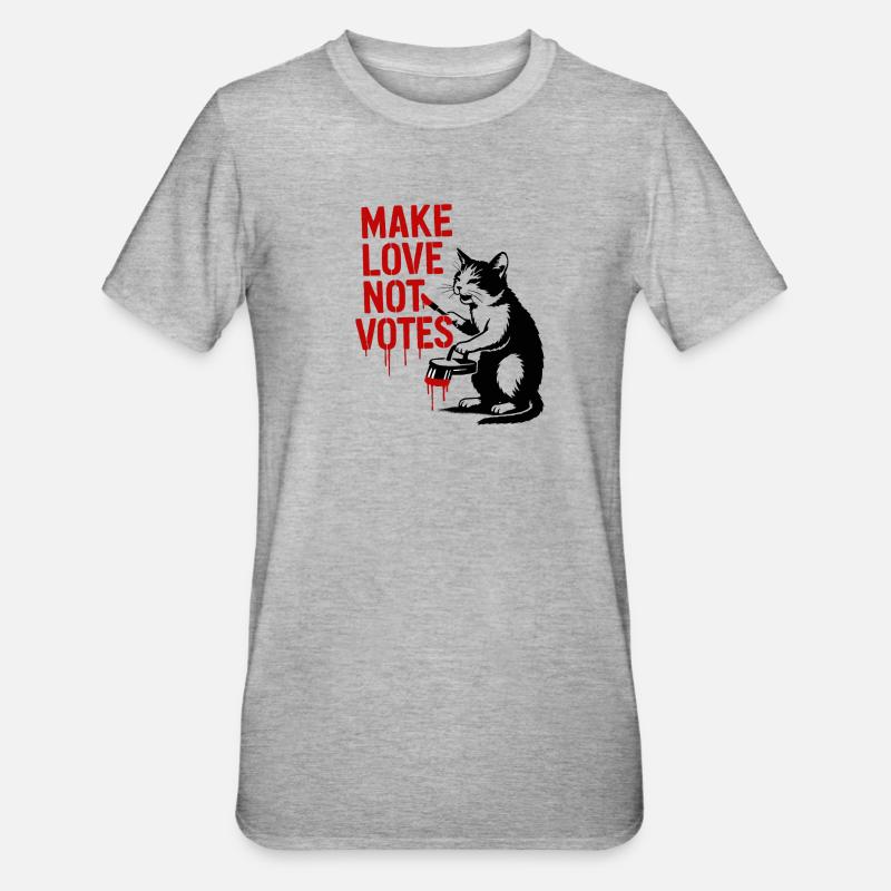 Make Love Not Votes Katze - Unisex Polycotton T-Shirt - Grau meliert
